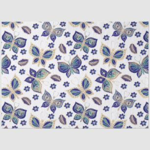 Grote Blauwe Naadloze Vlinderpatroon Decoupage Tissuepapier