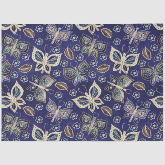 Grote Blauwe Naadloze Vlinderpatroon Decoupage Tissuepapier (Voorkant)