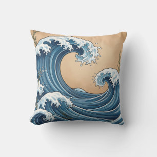 Grote Blauwe Oceaangolven Japanse Stijl Kussen