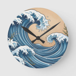 Grote Blauwe Oceaangolven Japanse Stijl Ronde Klok