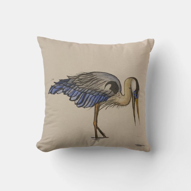 Grote Blauwe Reiger 2 Kussen (Voorkant)
