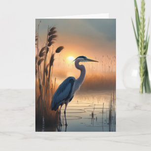 Grote blauwe reiger bij zonsopgang Dank u Notitiekaartje