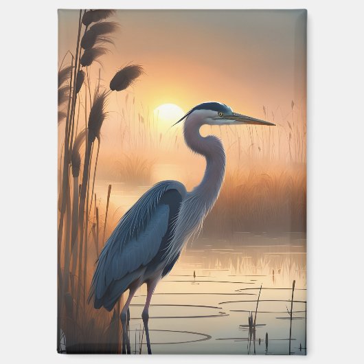 Grote blauwe reiger bij zonsopgang magneet (Voorkant)