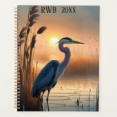 Grote blauwe reiger bij zonsopgang planner (Voorkant)
