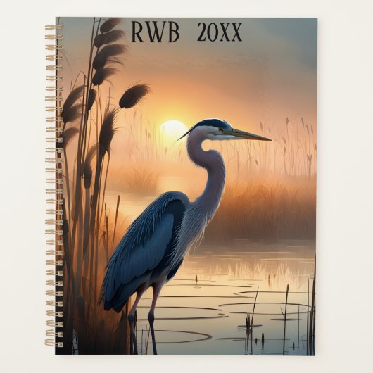 Grote blauwe reiger bij zonsopgang planner (Voorkant)