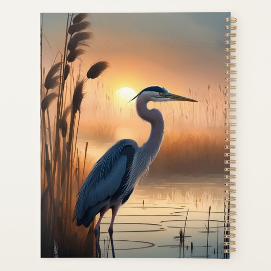 Grote blauwe reiger bij zonsopgang planner (Achterkant)