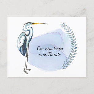 Grote Blauwe Reiger Florida Nieuw Adres Wijziging Aankondigingskaart