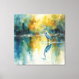 Grote Blauwe Reiger Gele Zonsopgang Canvas Afdruk