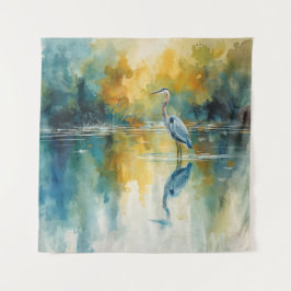 Grote Blauwe Reiger Gele Zonsopgang Wandkleed