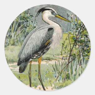 Grote blauwe reiger illustratie ronde sticker