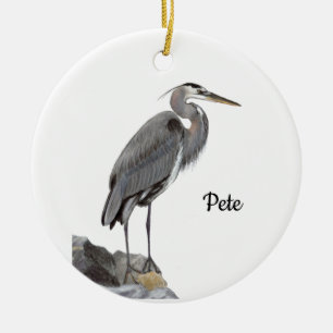 Grote Blauwe Reiger Keramisch Ornament