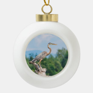 Grote Blauwe Reiger Keramische Bal Ornament
