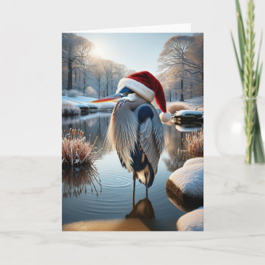 GROTE BLAUWE REIGER KERST - WILDLIFE WINTER FEESTDAGEN KAART (Voorkant)