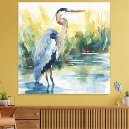 Grote Blauwe Reiger Meer Waterverfschilderijen Canvas Afdruk