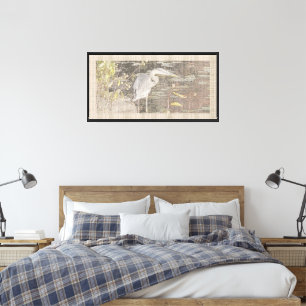 Grote Blauwe Reiger met Linnen & Salie Rand Canvas Afdruk
