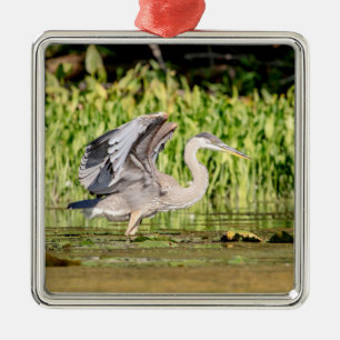 Grote Blauwe Reiger Metalen Ornament