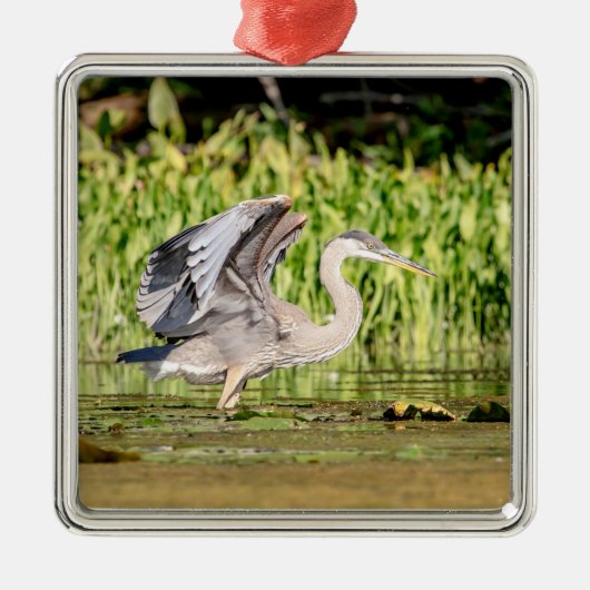 Grote Blauwe Reiger Metalen Ornament (Voorkant)