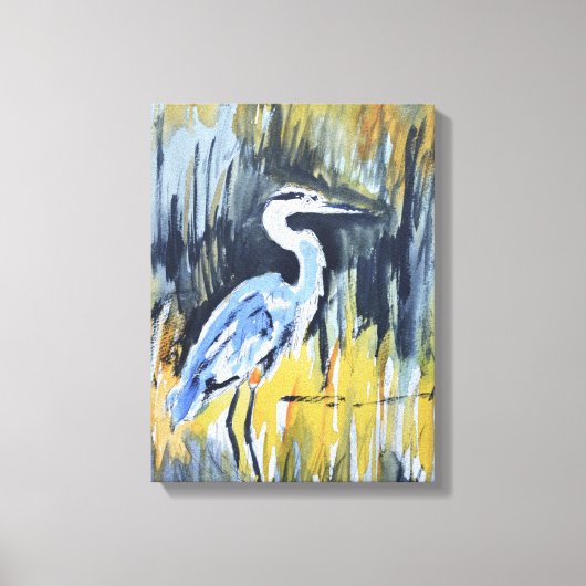 Grote Blauwe Reiger Moeras Expressionist Canvas Afdruk (Voorkant)