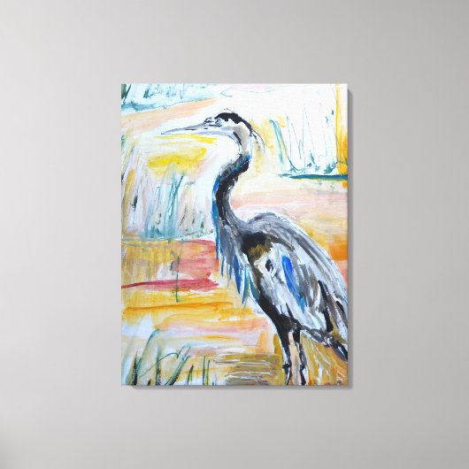 Grote Blauwe Reiger Moeras Expressionist Canvas Afdruk (Voorkant)