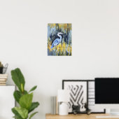 Grote Blauwe Reiger Moeras Expressionist Poster (Thuiskantoor)