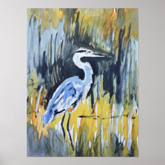 Grote Blauwe Reiger Moeras Expressionist Poster (Voorkant)
