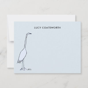 Grote Blauwe Reiger Monogram Moerasvogel Kunst Hem Notitiekaartje