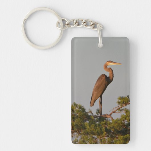 Grote Blauwe Reiger Op Boomtop Sleutelhanger (Voorkant)
