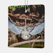 Grote blauwe reiger op een stam keramisch ornament (Links)