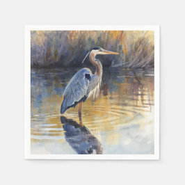 Grote Blauwe Reiger Rivier Aquarellen Servet