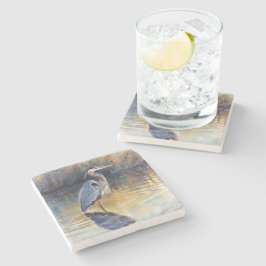 Grote Blauwe Reiger Rivier Aquarellen Stenen Onderzetter
