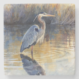 Grote Blauwe Reiger Rivier Aquarellen Stenen Onderzetter