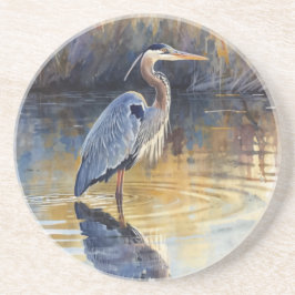 Grote Blauwe Reiger Rivier Aquarellen Zandsteen Onderzetter