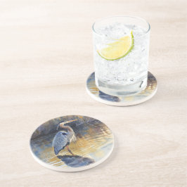 Grote Blauwe Reiger Rivier Aquarellen Zandsteen Onderzetter