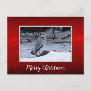 Grote blauwe reiger sneeuwfoto kerst briefkaart