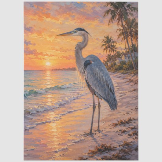 Grote Blauwe Reiger Sunset Beach Tissuepapier (Voorkant)