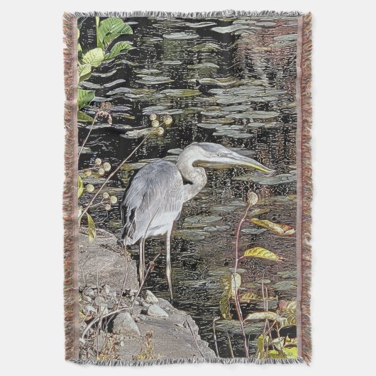 Grote Blauwe Reiger Tapijtstijl Deken (Voorkant Verticaal)