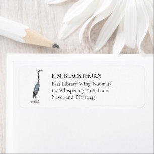 Grote Blauwe Reiger Vintage Handgetekend Vogeadres Etiket