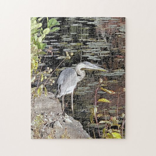 Grote Blauwe Reiger Vissen Legpuzzel (Verticaal)