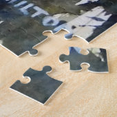 Grote blauwe reiger vogel in de onkruid kunst legpuzzel (Zijkant)