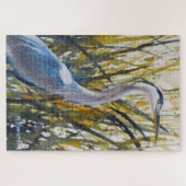 Grote blauwe reiger vogel in de onkruid kunst legpuzzel (Horizontaal)