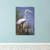 Grote blauwe reiger watervogel canvas afdruk (Insitu (Houten vloer))