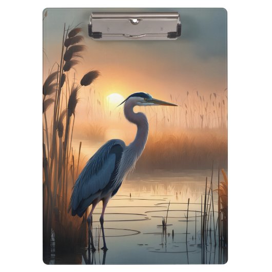 Grote blauwe reiger zonsopgang klembord (Voorkant)