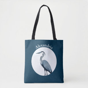 Grote Blauwe Reigerlogo op Blauw Tote Bag