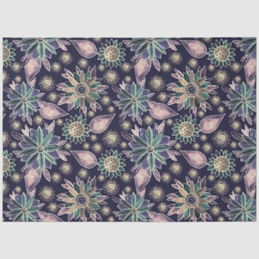 Grote Blauwe Retro Bloem Patroon Decoupage Tissuepapier (Voorkant)