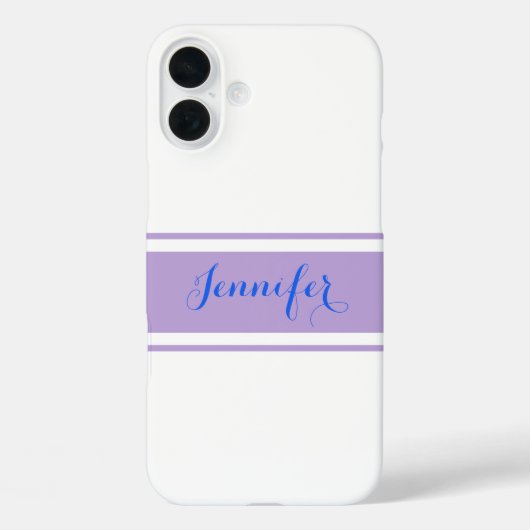 Grote Blauwe Script Naam, Lavendelstrepen op Wit Case-Mate iPhone Case (Achterkant)