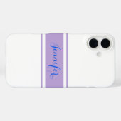 Grote blauwe scriptnaam, lavendel strepen op wit Case-Mate iPhone case (Achterkant (horizontaal))