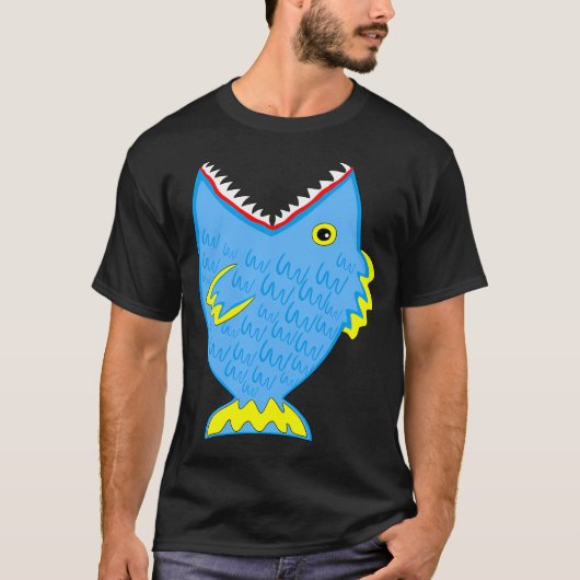 Grote blauwe tandige vis t-shirt (Voorkant)