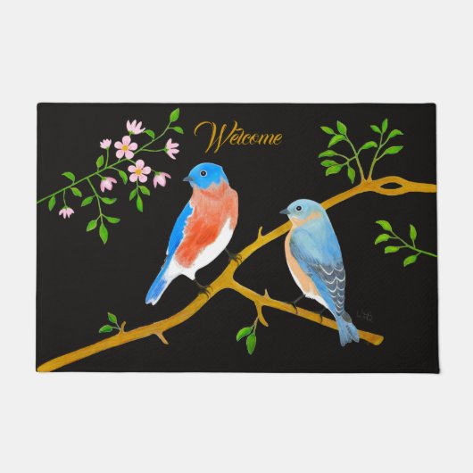 Grote blauwe vogels deurmat (Voorkant)