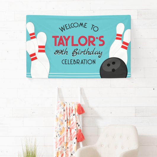 Grote Blauwgroen Blue Bowling Verjaardagsbanner Spandoek (Insitu)