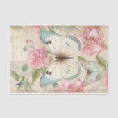 Grote Blauwgroen roomvlinders enorme roze bloemen Tissuepapier (Voorkant)